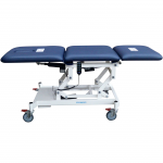 Robust-3-section-examination-couch-with-electric-powered-adjustable-backrest,-footrest-and-high-low-functions.