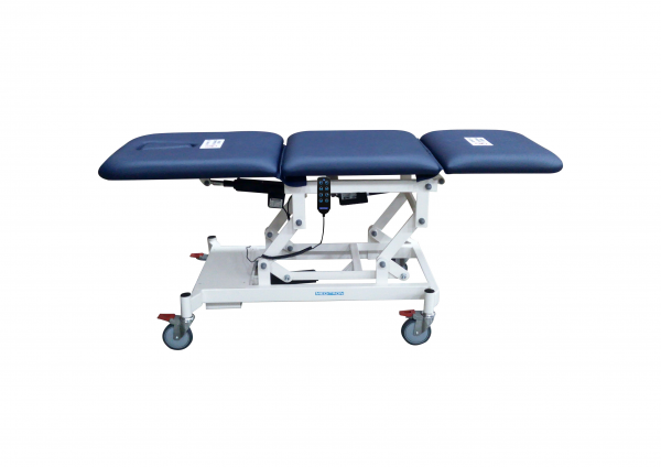 Robust-3-section-examination-couch-with-electric-powered-adjustable-backrest,-footrest-and-high-low-functions.